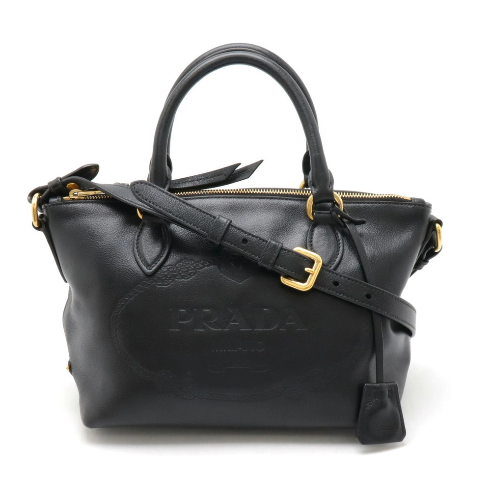 Prada Embossed Handbag Crossbody Bag Leather NERO Black
